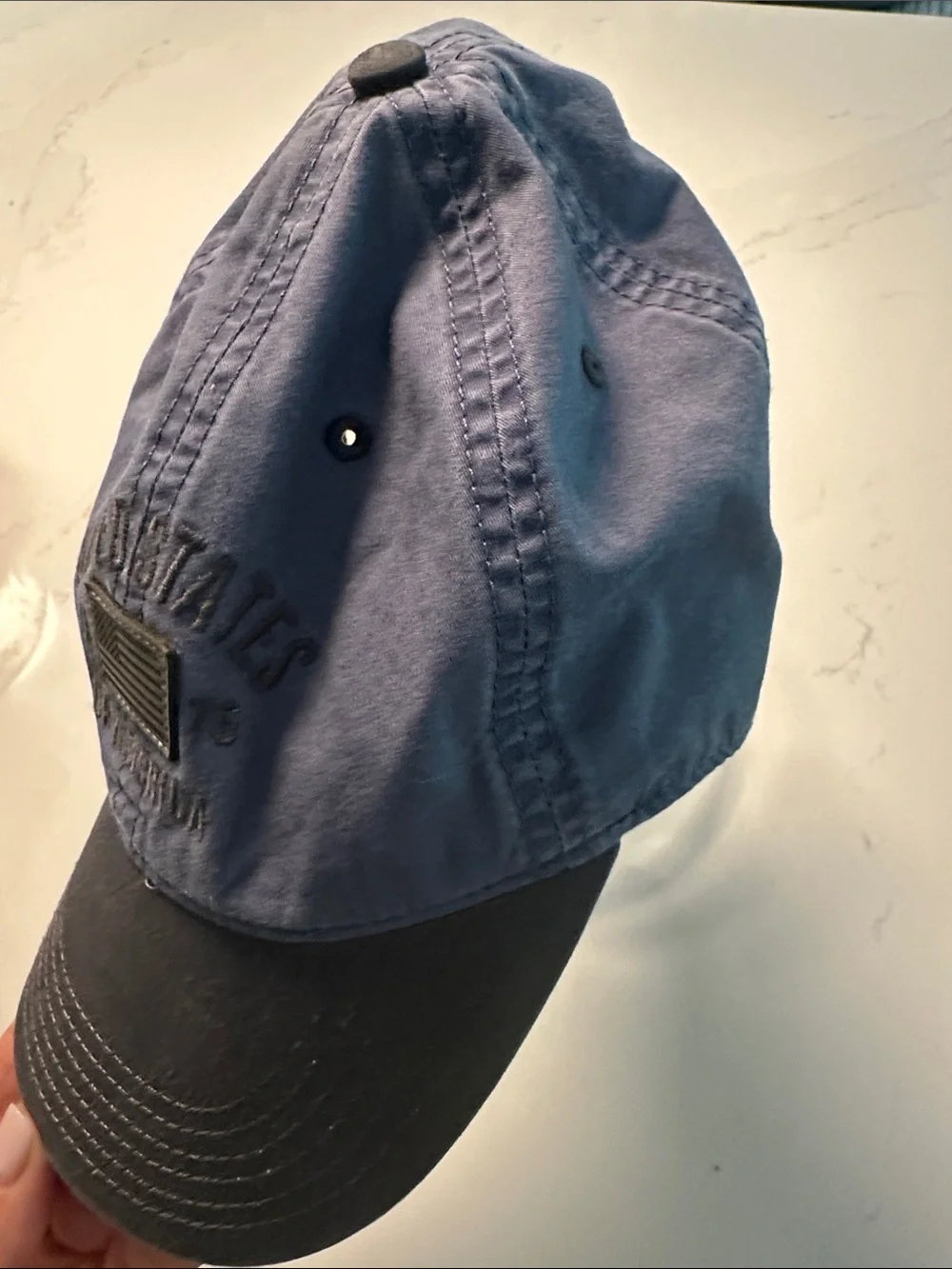 Legacy Unisex USA Embroidered Two-Tone Adjustable Cap in Slate Blue and Charcoal